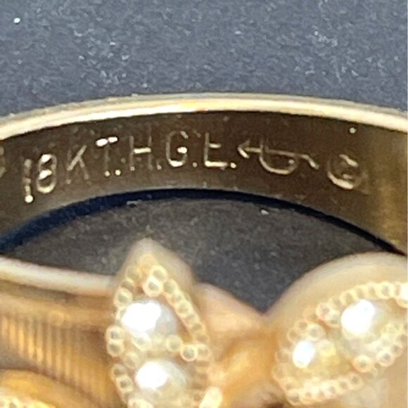 18K Gold Plated Ring Tiger Eye Ribbed Band Stone Crystal Accents Sz 6.75 Vintage - Picture 5 of 8